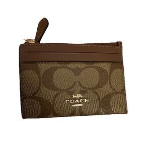 Coach card case wallet key holder khaki